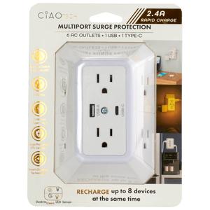 Ciao Tech Adjustable LED Light with 6 Outlets & USB Ports