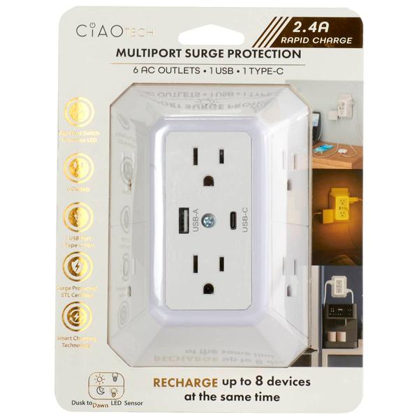 Ciao Tech Adjustable LED Light with 6 Outlets & USB Ports
