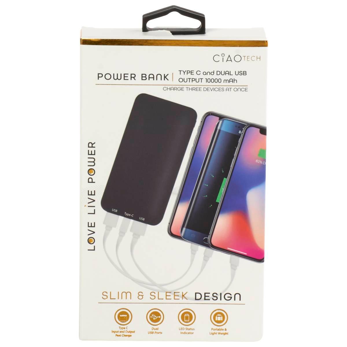 Ciao Tech Slim Dual 1000 MAH Solid USB Powerbank Charger