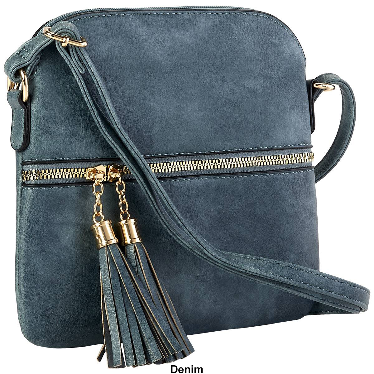 DS Fashion NY Zip Pocket Crossbody W/ Tassel