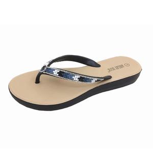 Womens Ashley Blue Beaded Rhinestone Flip Flops