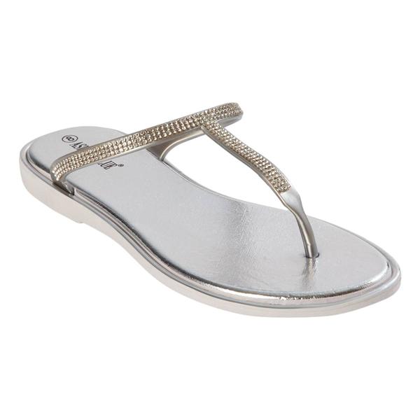 Womens Ashley Blue T-Strap Flip Flops w/Rhinestones