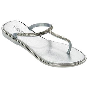 Womens Ashley Blue T-Strap w/Rhinestones Thong Sandals