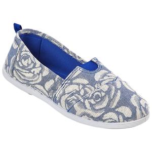 Womens Take A Walk Canvas Floral Denim Slip-On Flats