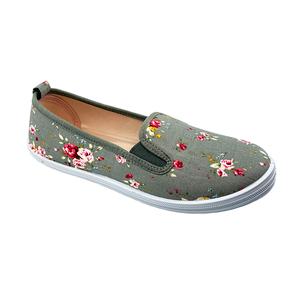 Womens Take A Walk Canvas Twin Gore Floral Print Flats - Grey
