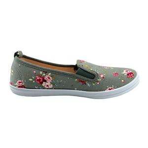 Womens Take A Walk Canvas Twin Gore Floral Print Flats - Grey alternate view
