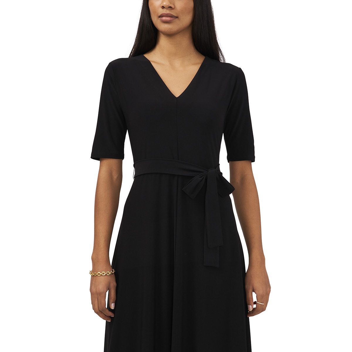 Womens MSK Solid Elbow Sleeve Surplice Midi Dress