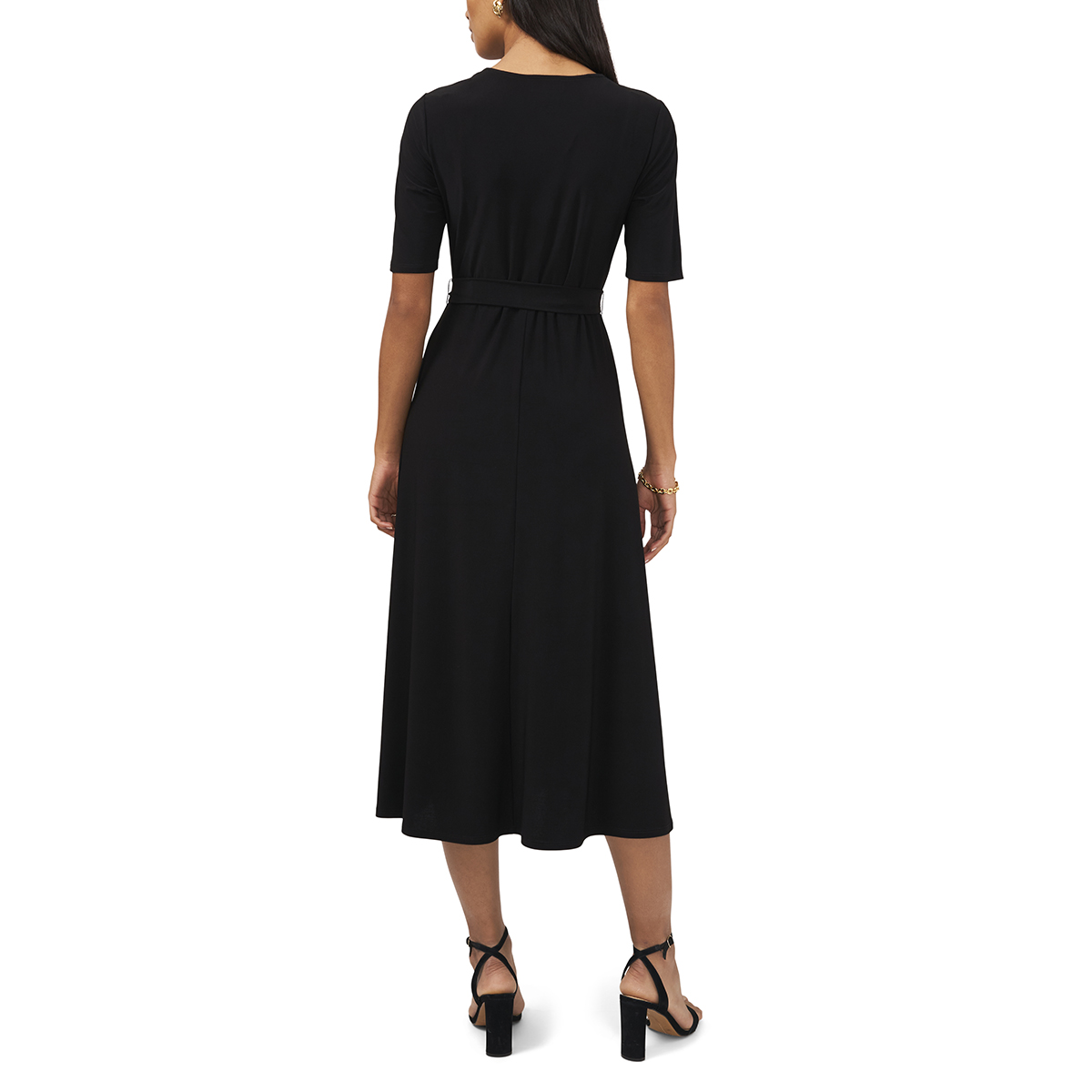 Womens MSK Solid Elbow Sleeve Surplice Midi Dress