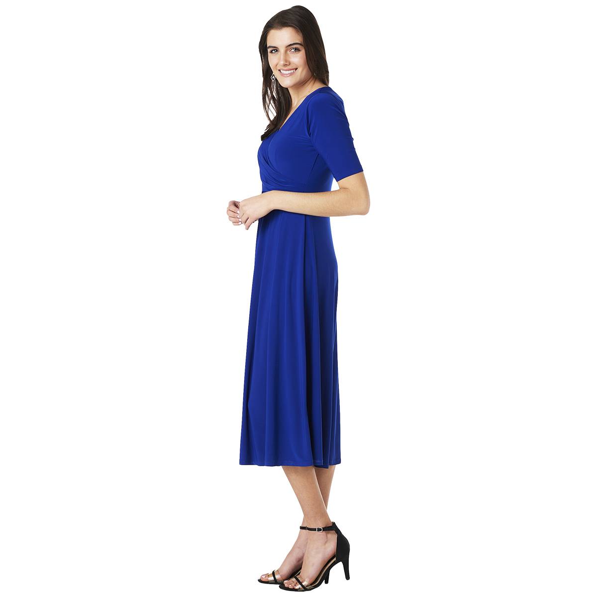 Womens MSK Solid Elbow Sleeve Surplice Midi Dress