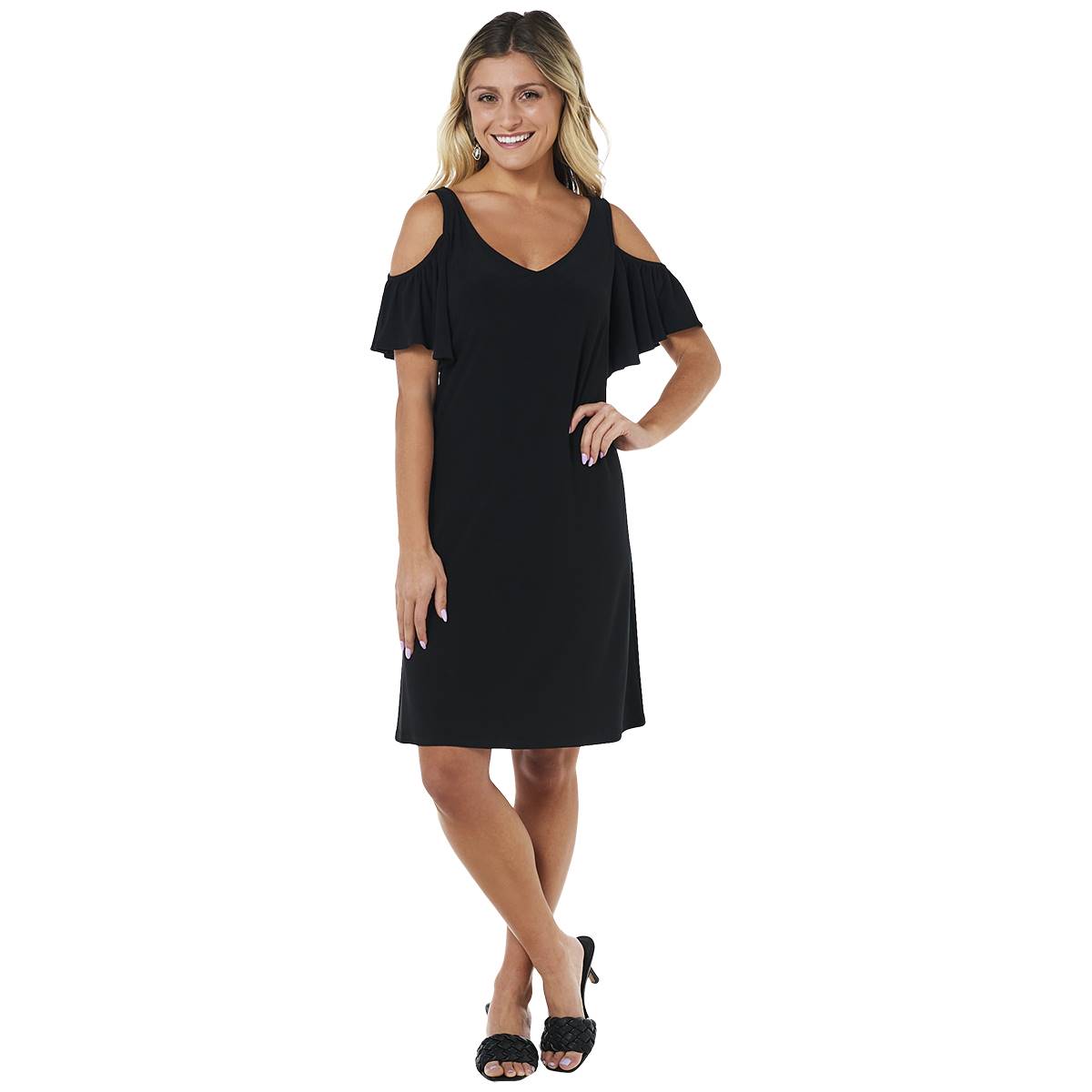 Womens MSK Cold Shoulder Solid Swing Shift Dress