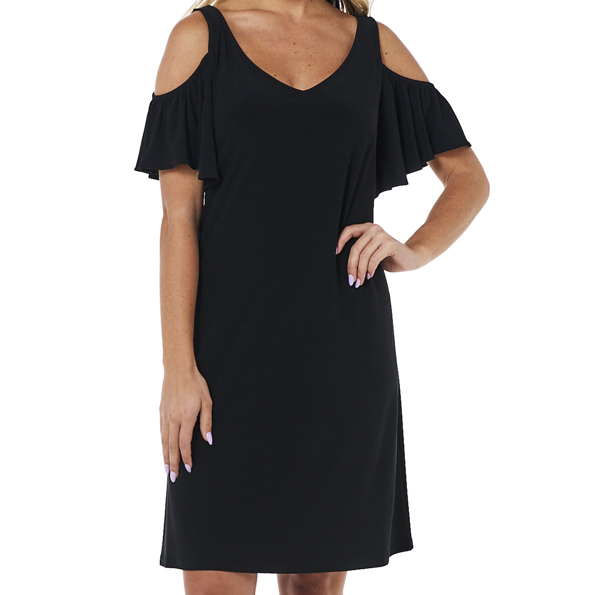 Womens MSK Cold Shoulder Solid Swing Shift Dress