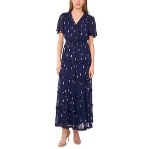 Womens MSK Short Sleeve Surplice Neck Tier Ruffle Maxi Dress