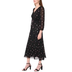Womens MSK Long Sleeve Surplice Neck Chiffon Foil Midi Dress alternate view