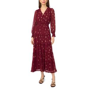 Petite MSK Long Sleeve Foil Dot Tier Midi Dress alternate view