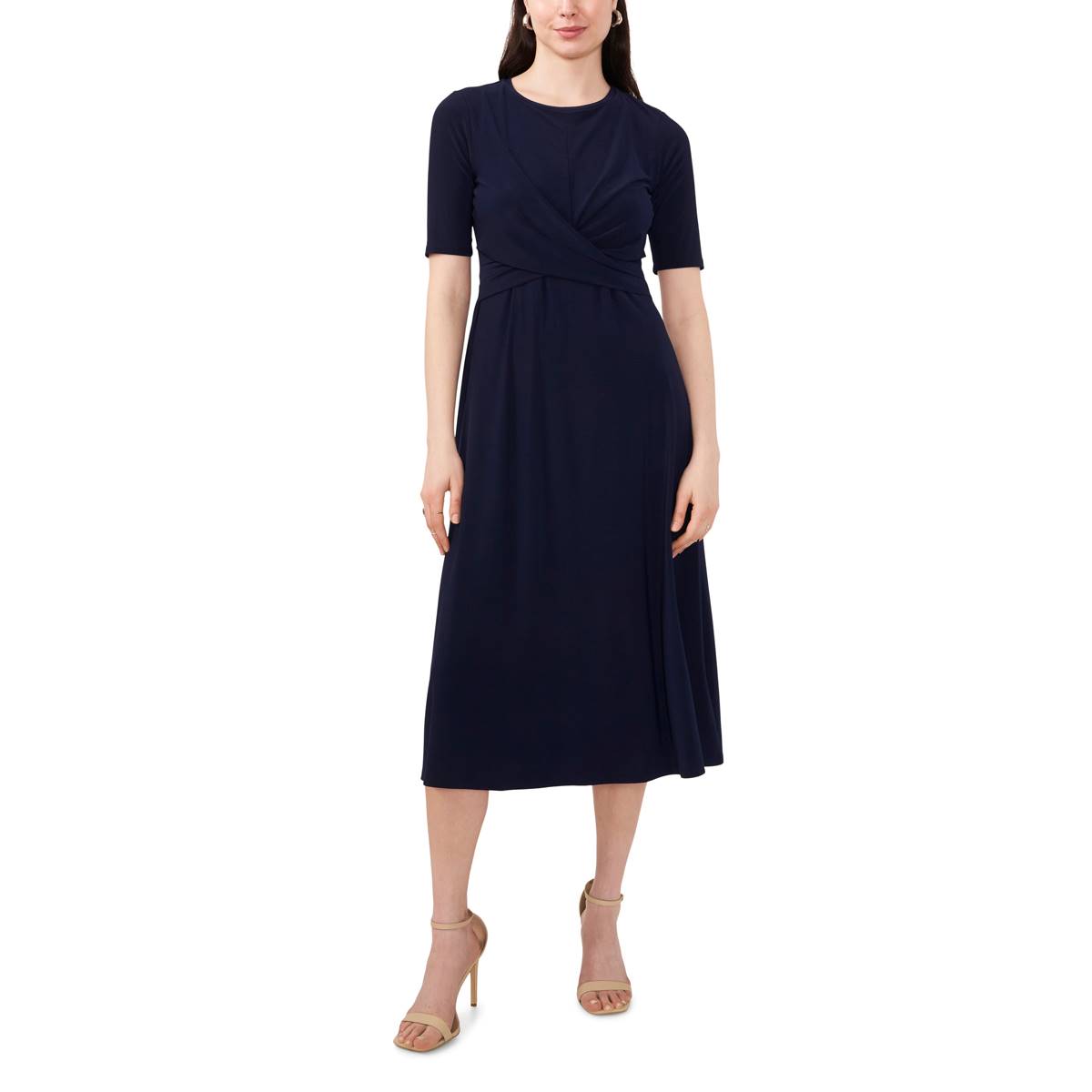 Womens MSK Elbow Sleeve Solid Criss Cross Midi Dress