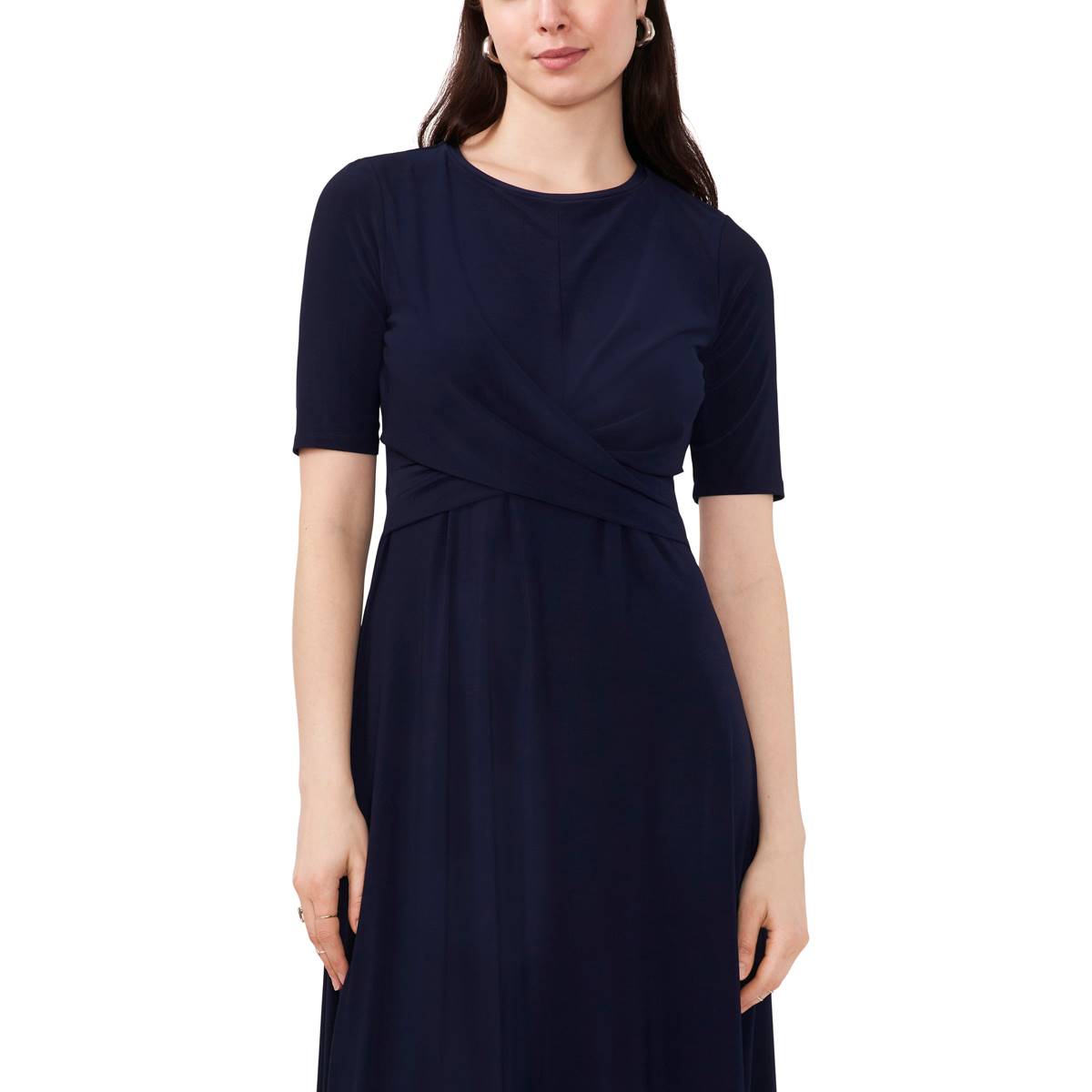 Womens MSK Elbow Sleeve Solid Criss Cross Midi Dress