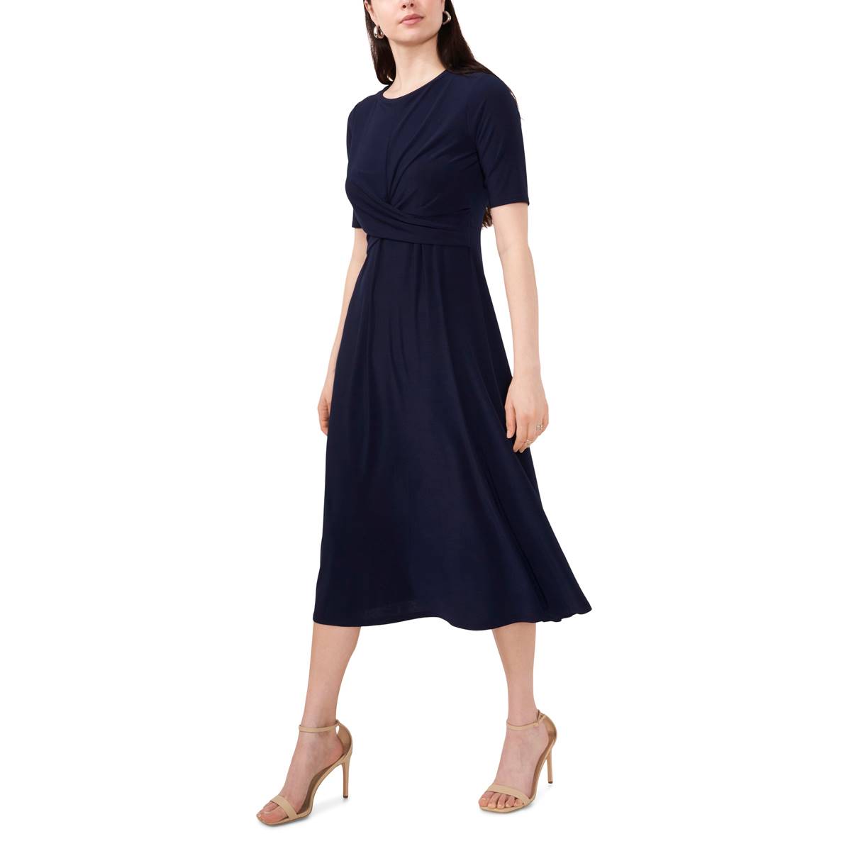 Womens MSK Elbow Sleeve Solid Criss Cross Midi Dress