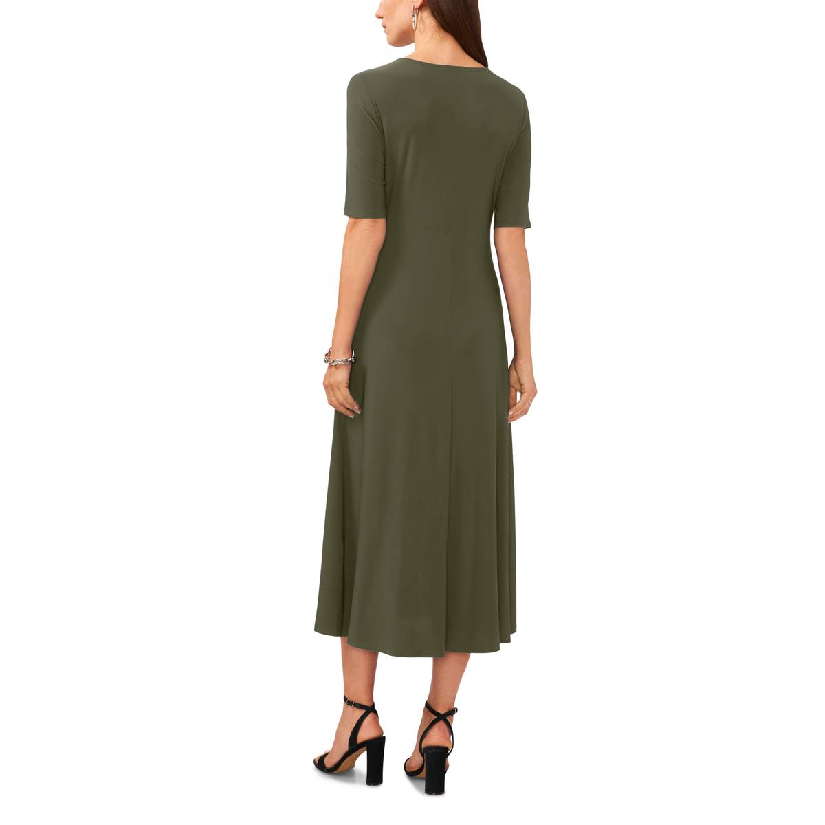 Womens MSK Elbow Sleeve V-Neck Twist Front Midi Dress