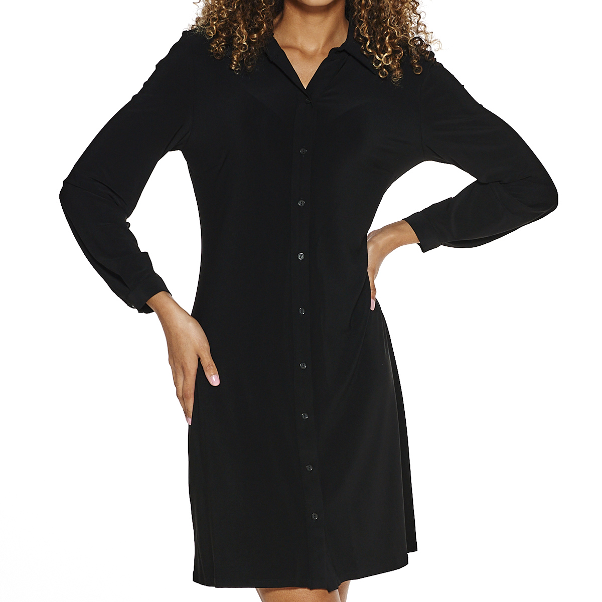 Womens MSK Long Sleeve Solid Shirtdress