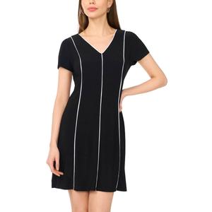 Womens MSK Short Sleeve V Neck Stripe A-Line Dress