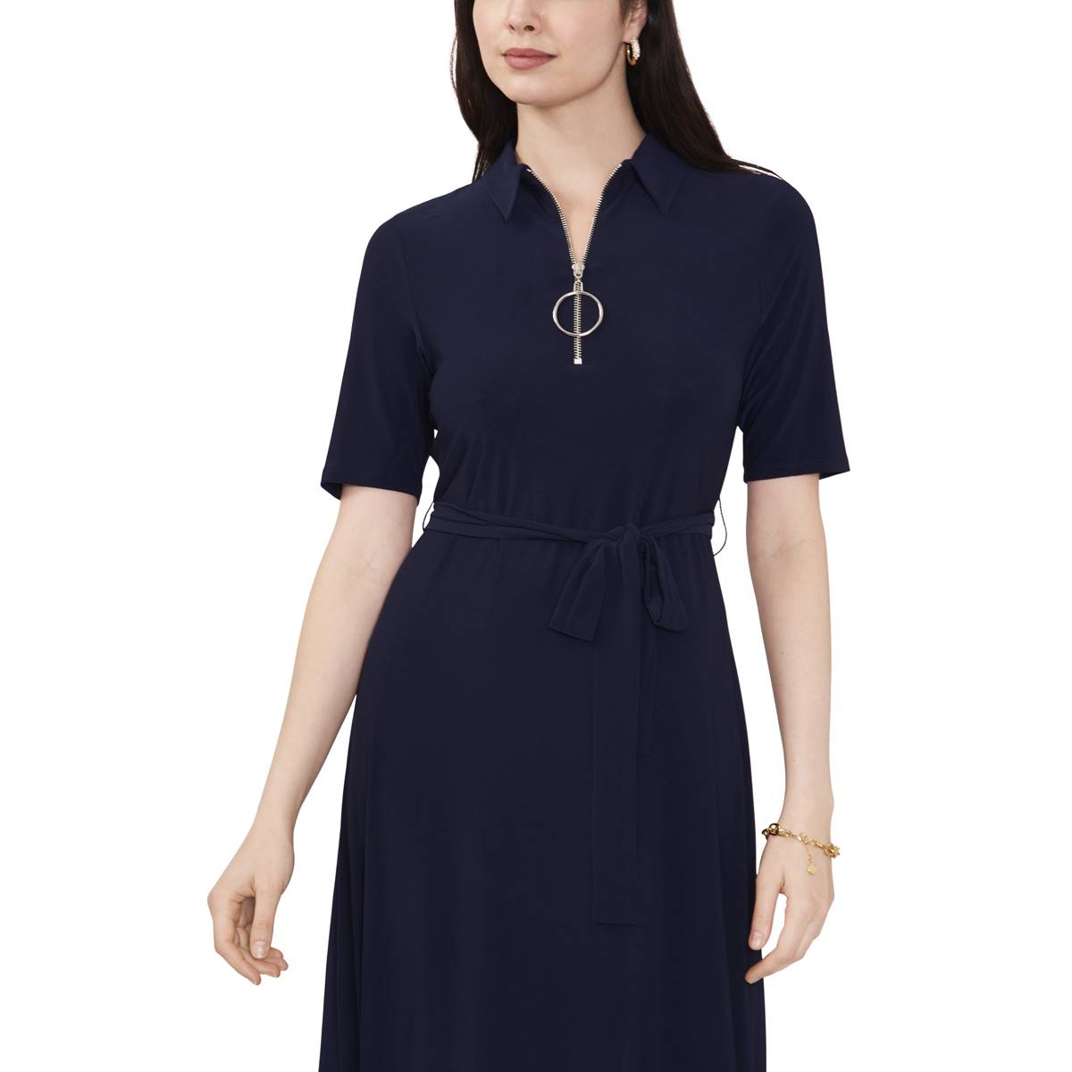 Womens MSK Solid Elbow Sleeve Half Zip Neck Midi Dress