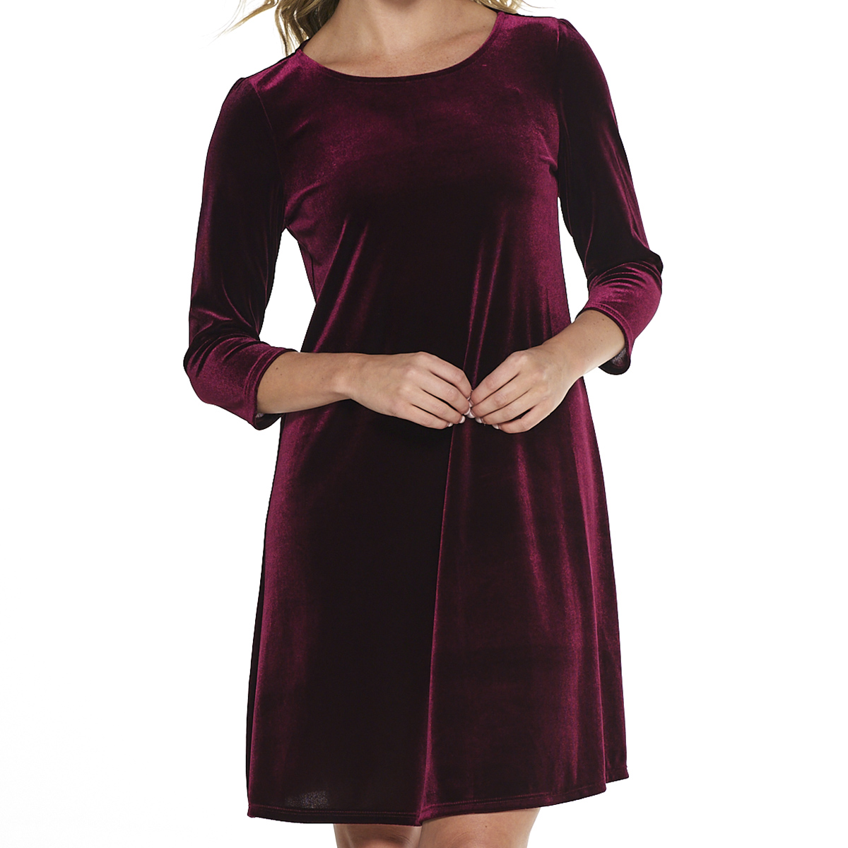 Womens MSK 3/4 Sleeve Velvet Solid A-Line Dress