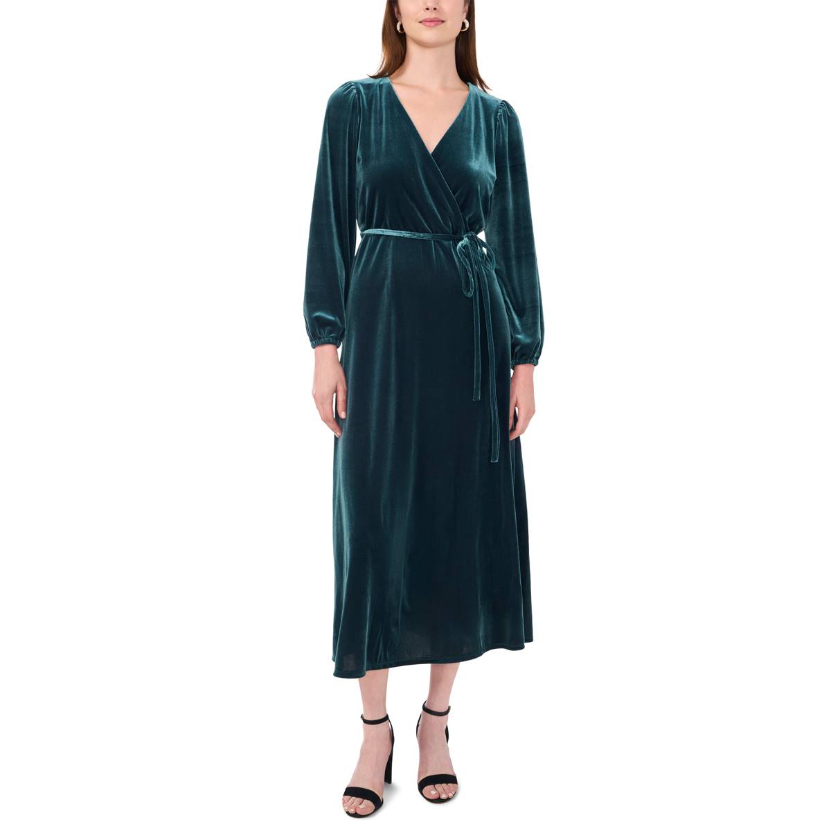 Womens MSK Long Sleeve Surplice Velvet Wrap Dress