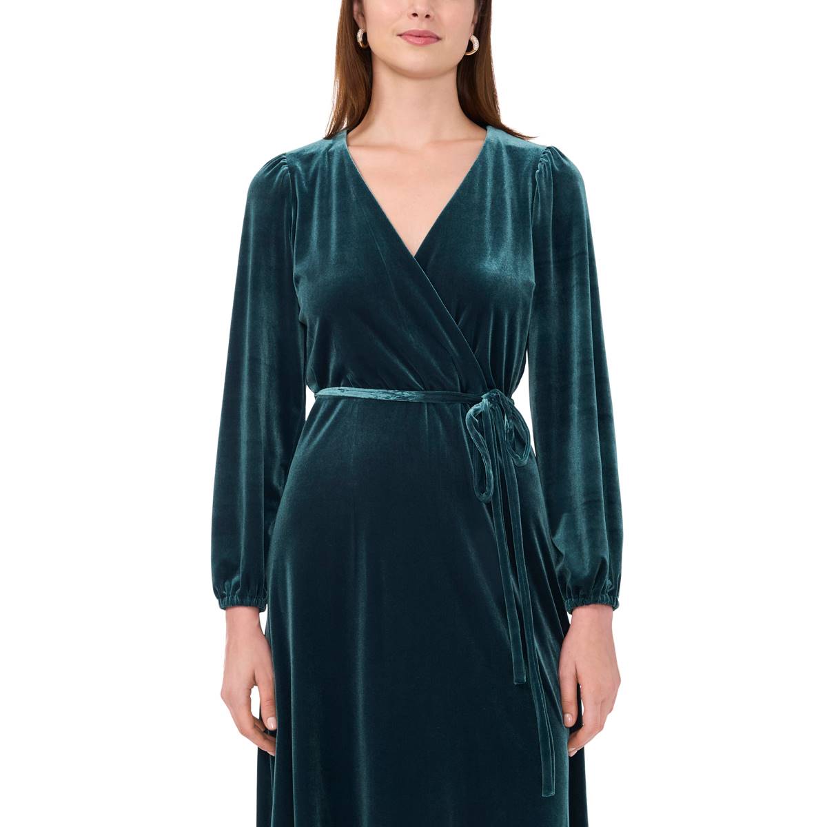 Womens MSK Long Sleeve Surplice Velvet Wrap Dress