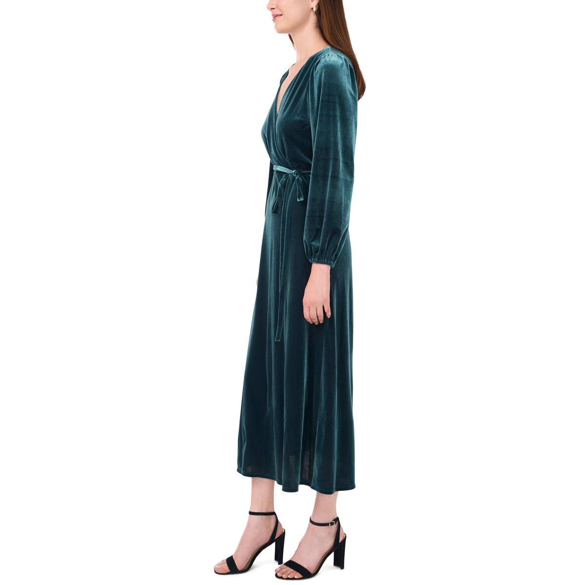 Womens MSK Long Sleeve Surplice Velvet Wrap Dress