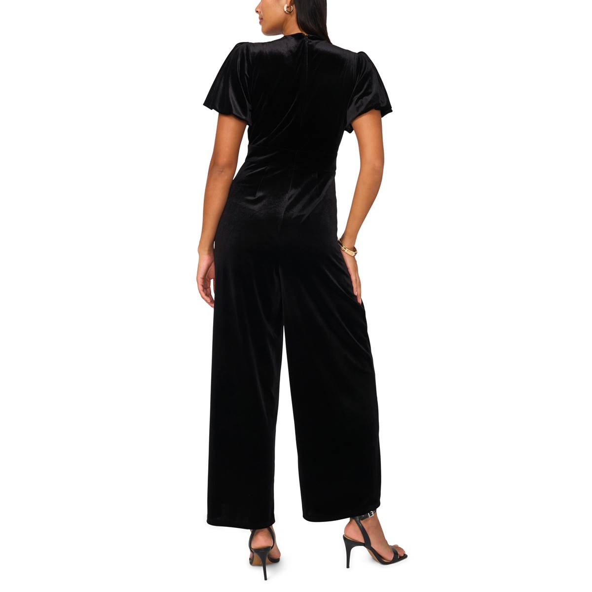 Womens MSK Short Puff Sleeve Velvet Jumpsuit