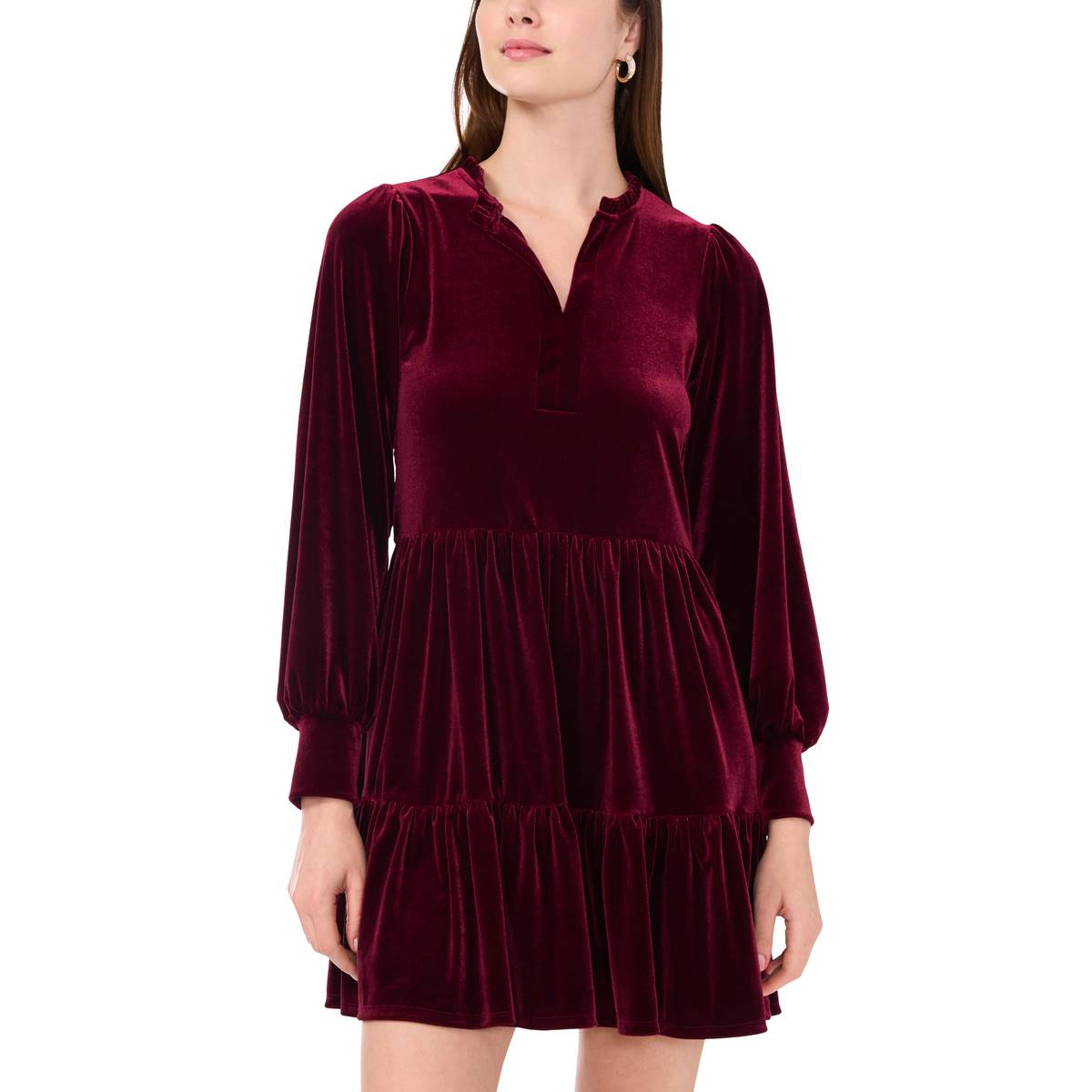 Womens MSK Long Sleeve Velvet Baby Doll A-Line Dress