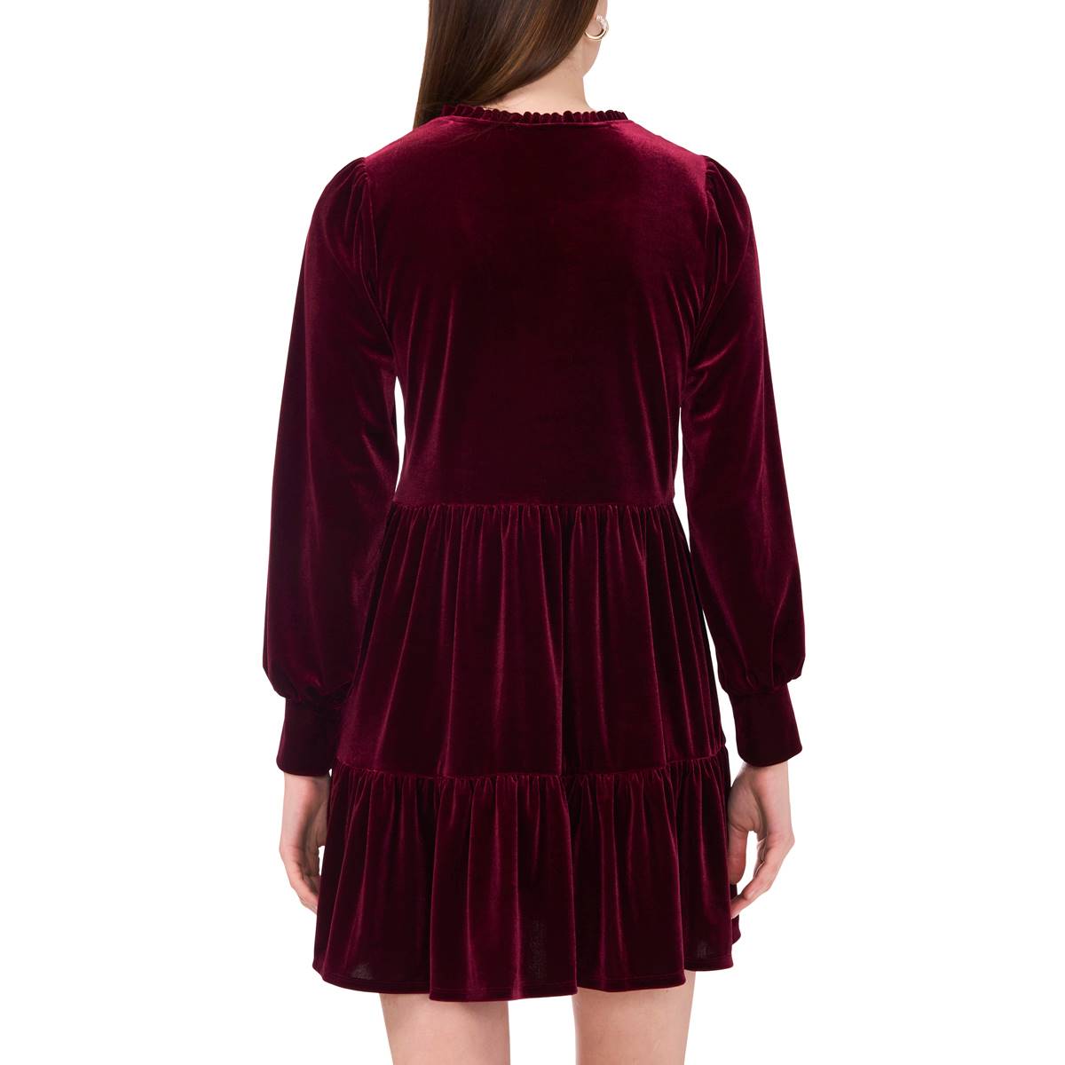 Womens MSK Long Sleeve Velvet Baby Doll A-Line Dress