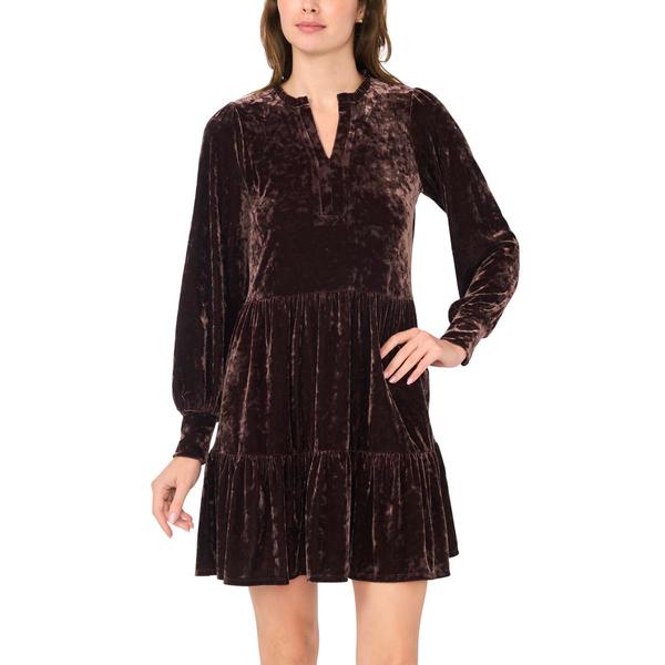 Womens MSK Long Sleeve Crushed Velvet A-Line Dress