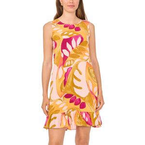 Womens MSK Sleeveless Leaf Challis Ruffle Hem Shift Dress