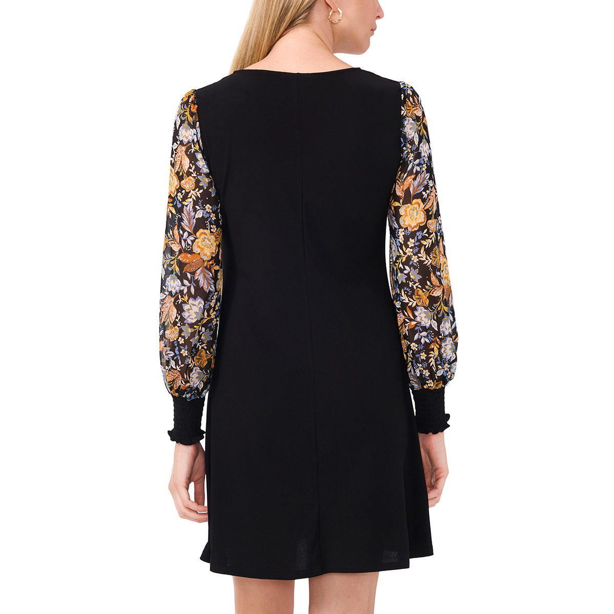 Womens MSK Long Sleeve Floral Smock Sleeve Solid Shift Dress