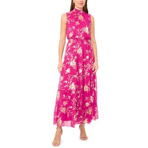 Womens MSK Sleeveless Mock Neck Foil Floral Tier Maxi Dress alternate view