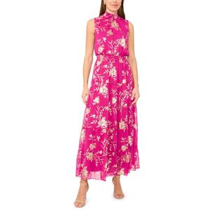 Womens MSK Sleeveless Mock Neck Foil Floral Tier Maxi Dress