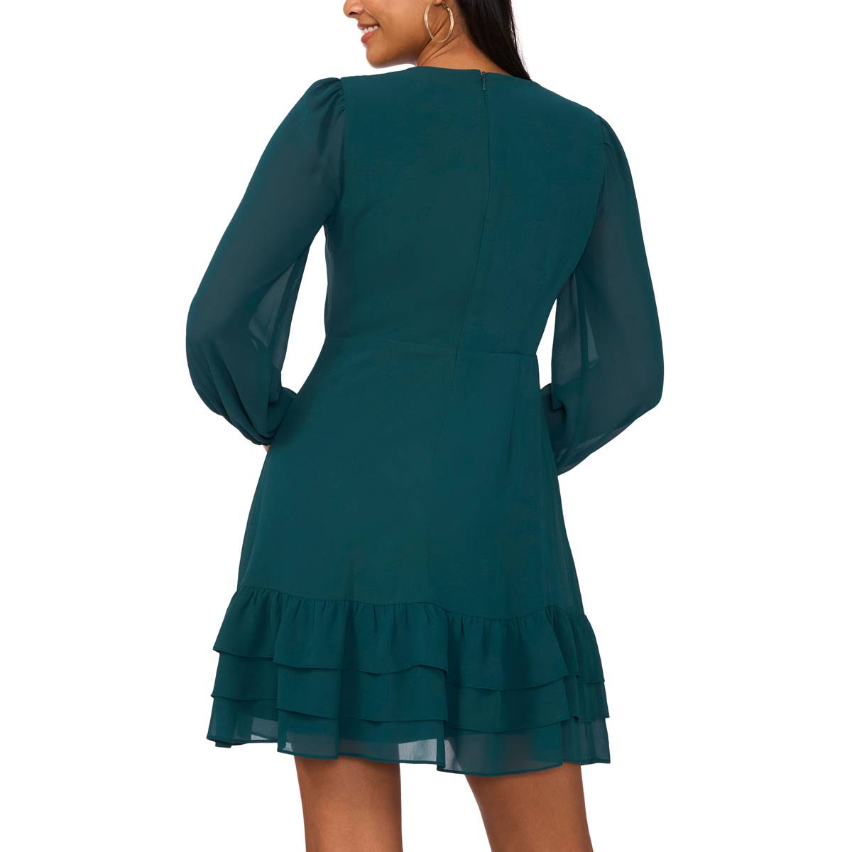 Womens MSK Long Sleeve Chiffon Ruffle Hem Fit & Flare Dress