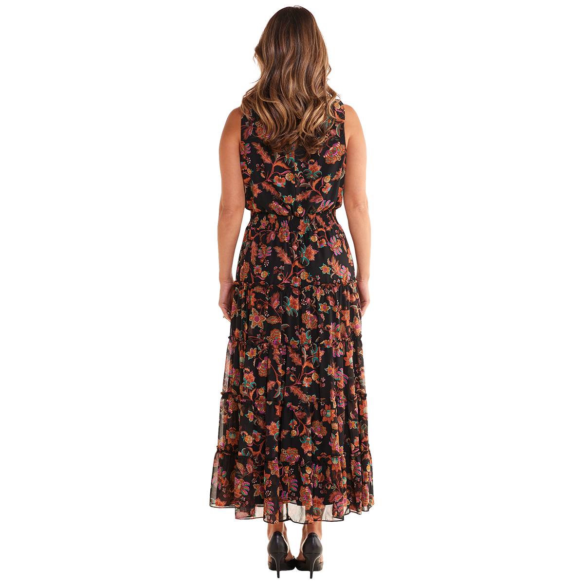 Womens MSK Mock Neck Floral Tiered Maxi