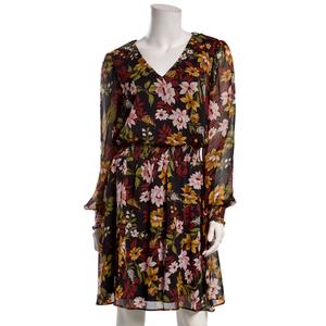 Womens MSK Long Sleeve Floral V-Neck Chiffon A-Line Dress alternate view