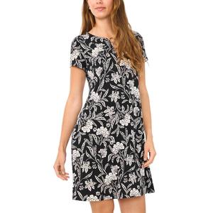 Womens MSK Short Sleeve Floral Three O-Ring A-Line Dress