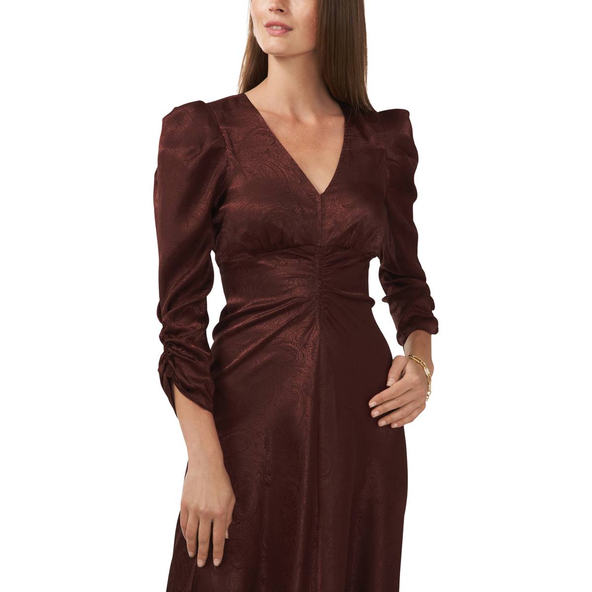 Womens MSK 3/4 Sleeve V-Neck Ruched Maxi Dress