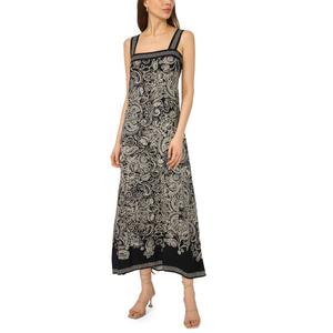 Womens MSK Sleeveless Square Neck Paisley Challis Midi Dress