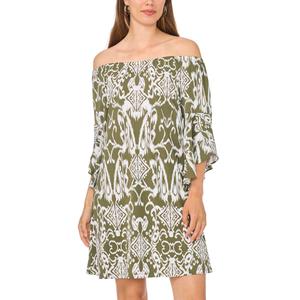 Womens MSK 3/4 Bell Sleeve Off The Shoulder Ikat Shift Dress