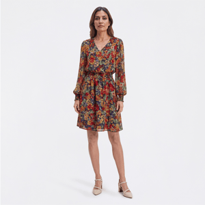 Womens MSK Long Sleeve V-Neck Floral Chiffon A-Line Dress