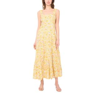 Womens MSK Sleeveless Square Neck Abstract Challis Midi Dress