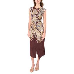 Womens MSK Sleeveless Ponte Side Paisley Sheath Midi Dress