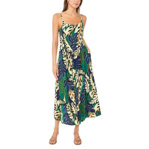 Womens MSK Sleeveless Tropical Leaf Challis Midi Dress