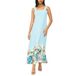 Womens MSK Sleeveless Square Neck Stripe Challis Maxi Dress