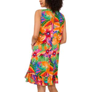 Womens MSK Sleeveless Tropical Challis Ruffle Hem Shift Dress alternate view